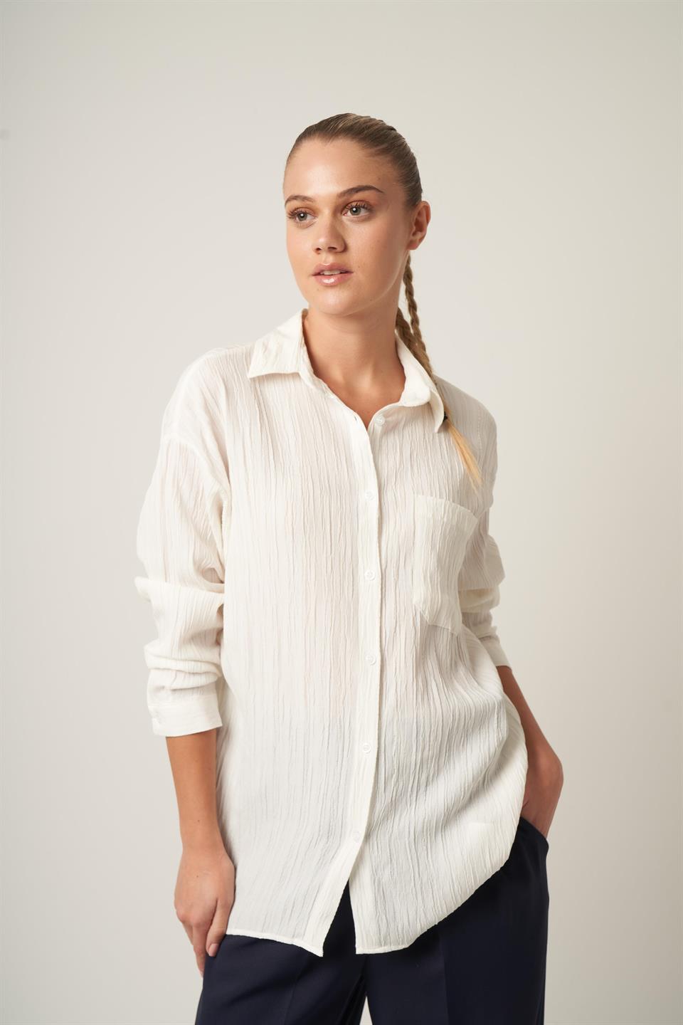 Cep Detaylı Gömlek Ekru