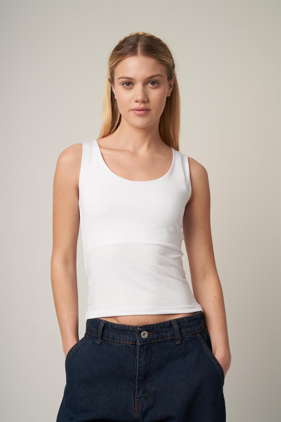 Kolsuz Micro Kumaş Bluz Beyaz