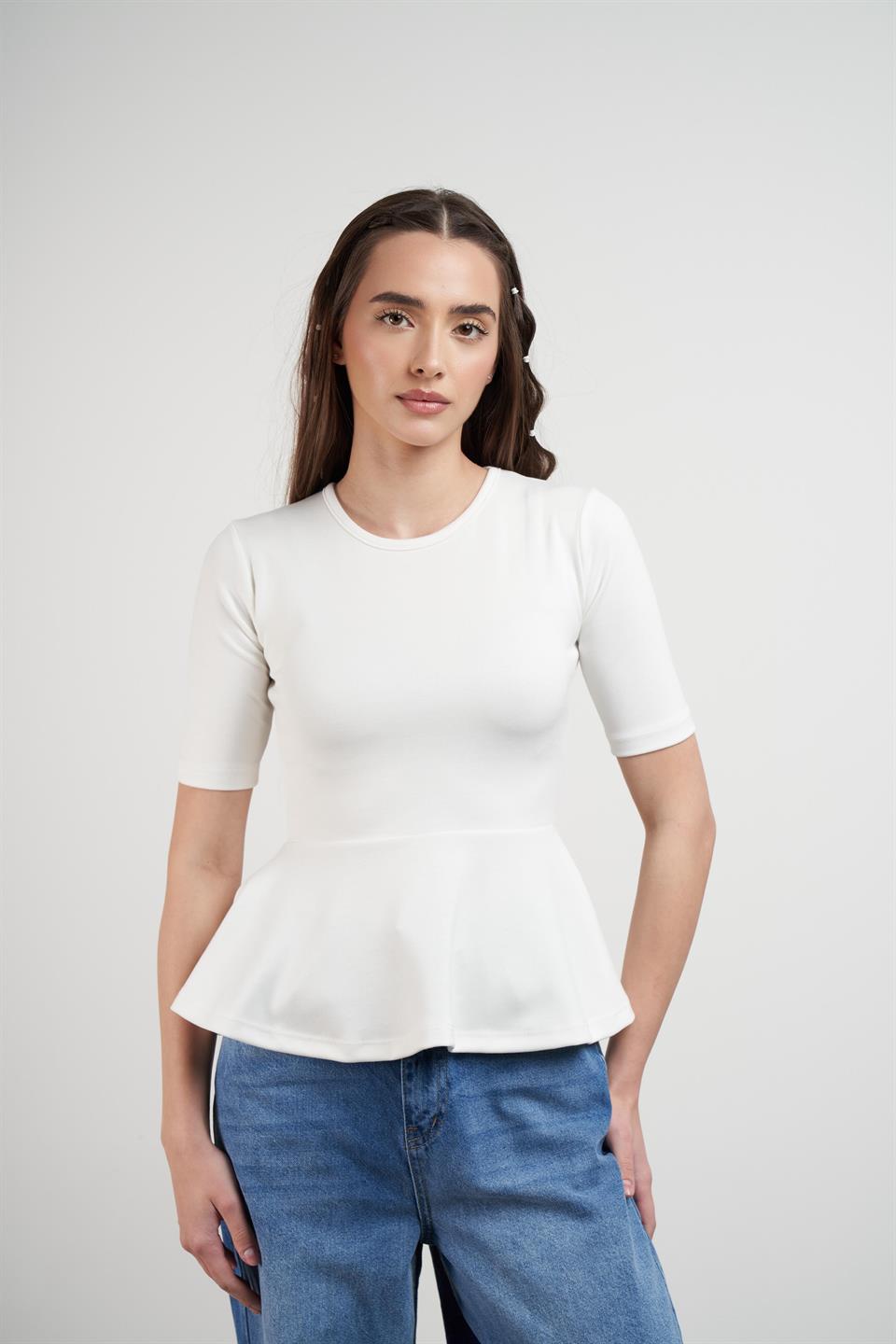Bisiklet Yaka Modal Bluz Ekru