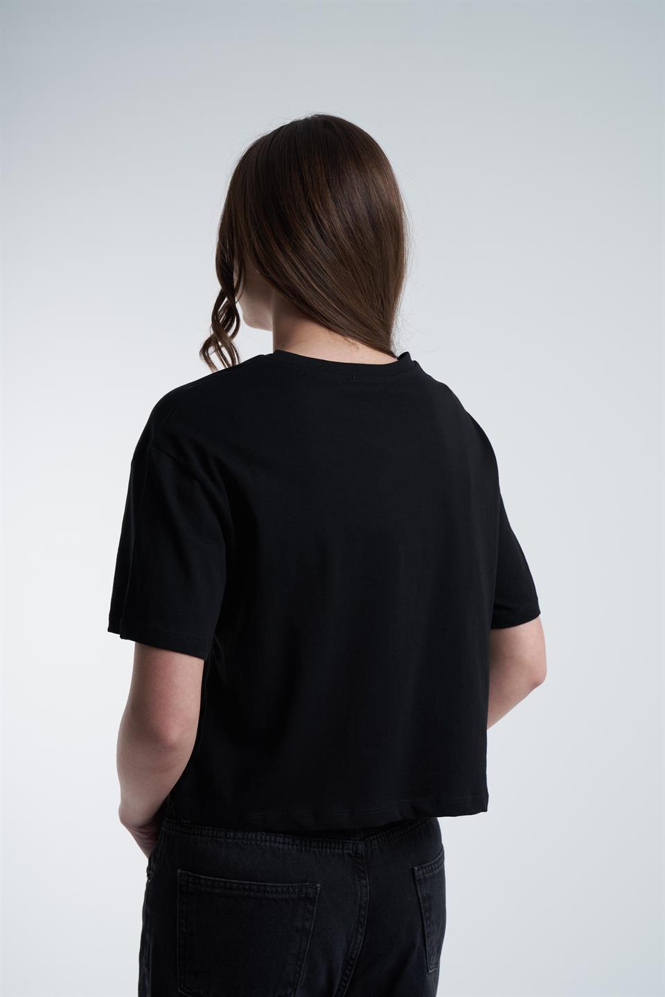 Dantel Detaylı Kısa Kol Bluz Siyah