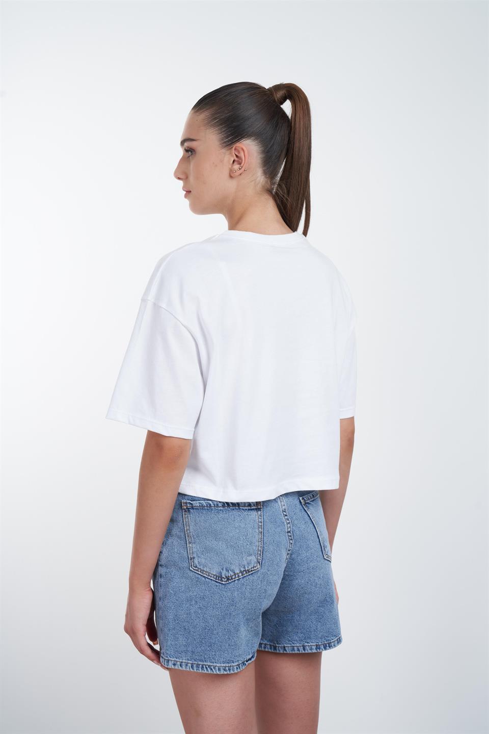 At Baskılı Kısa T-shirt Beyaz