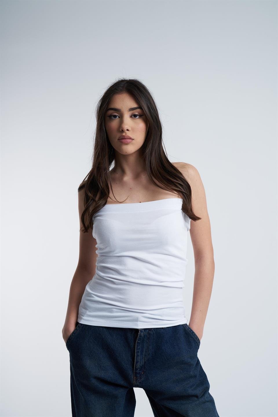Straplez Basic Suprem Bluz Beyaz