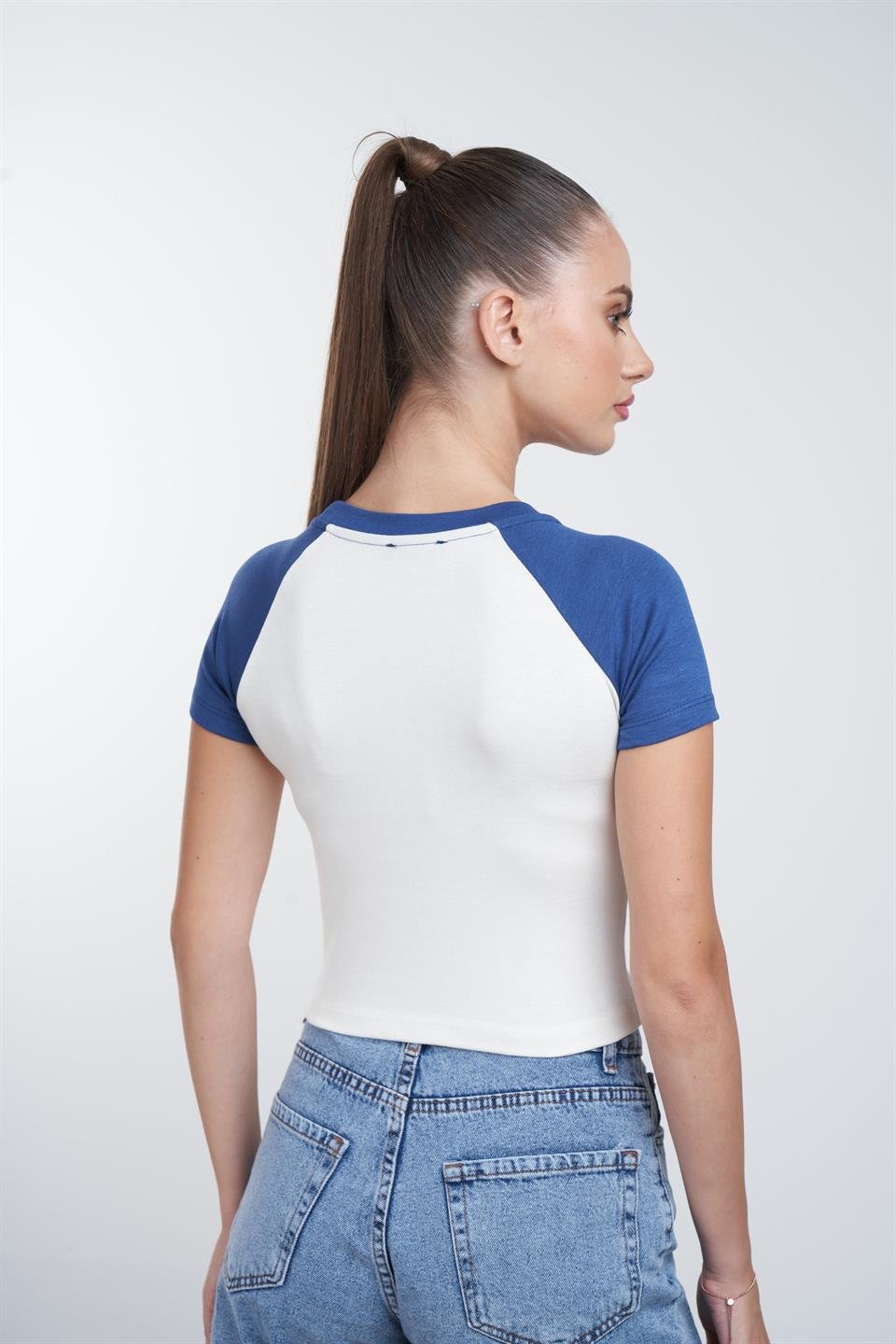 1987 Baskılı Kısa T-shirt Lacivert-Ekru