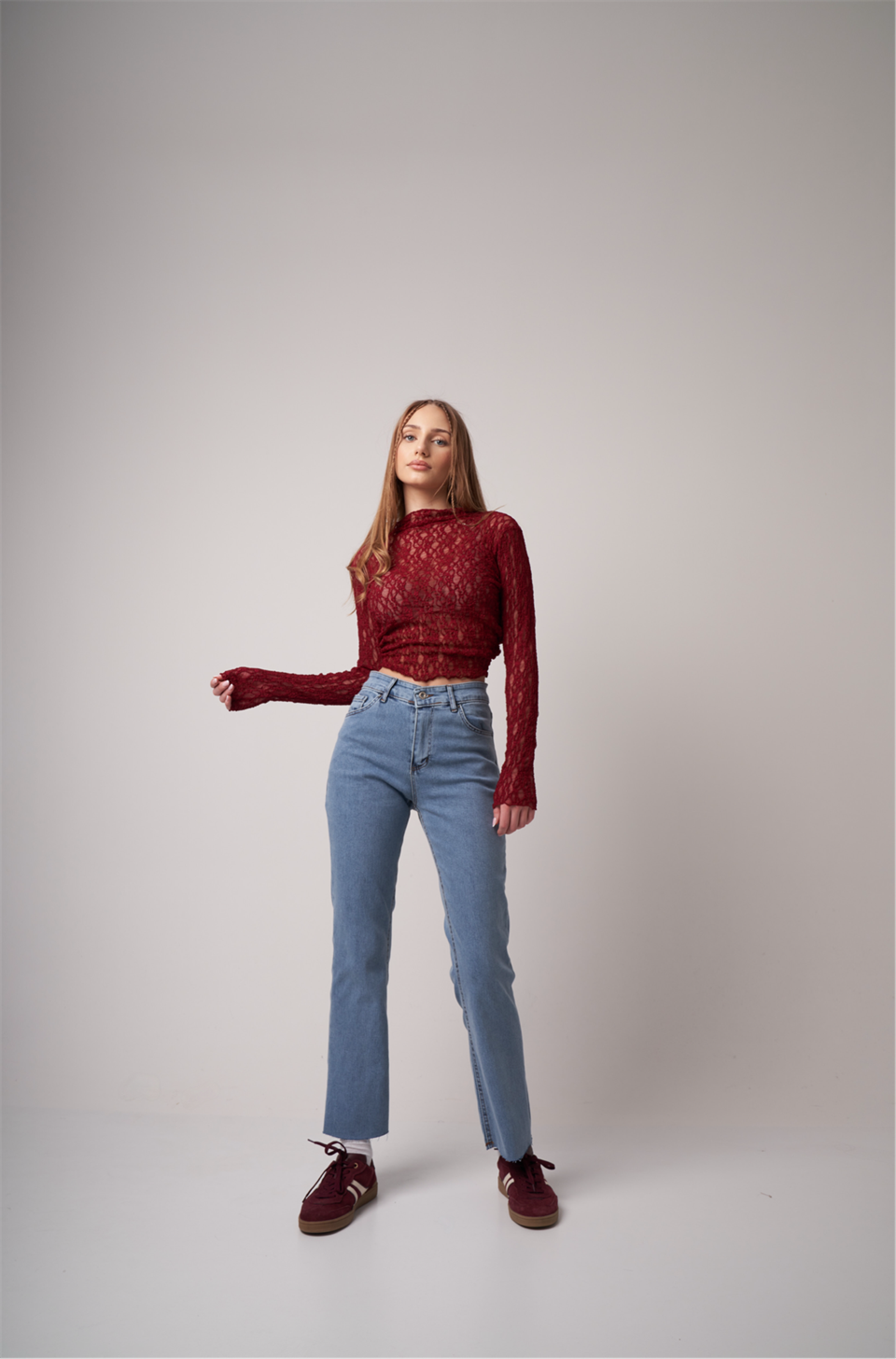 Yüksek Bel Yıkamalı Jean Pantolon Mavi