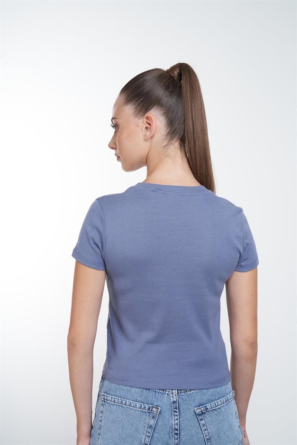 Venice Nakış Baskılı Kısa T-shirt İndigo