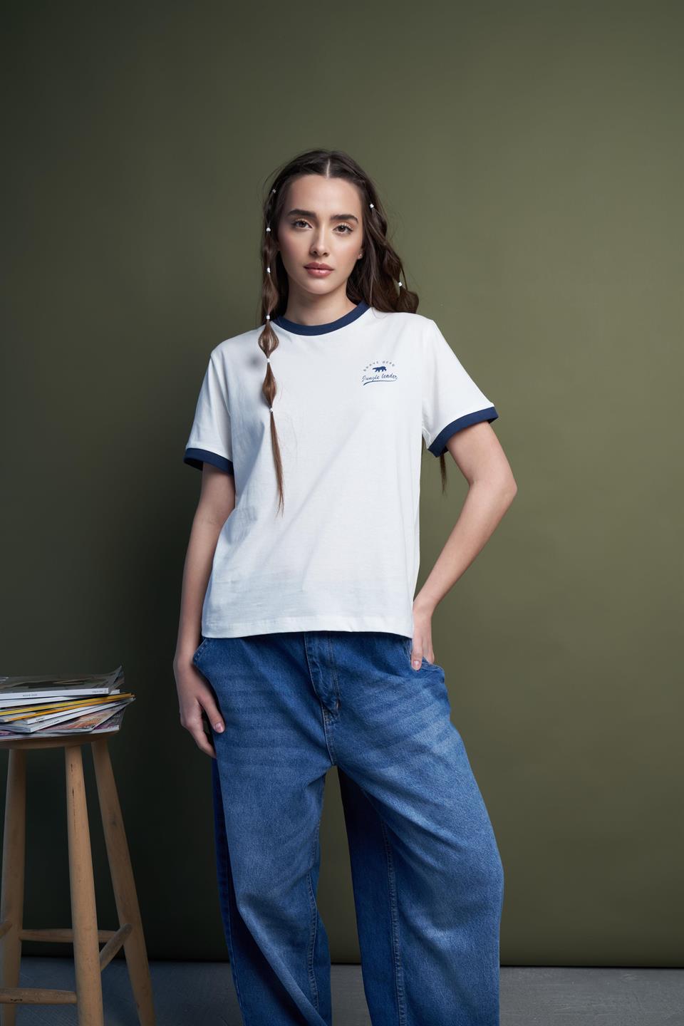 Baskılı Kısa Kol Suprem T-Shirt Ekru