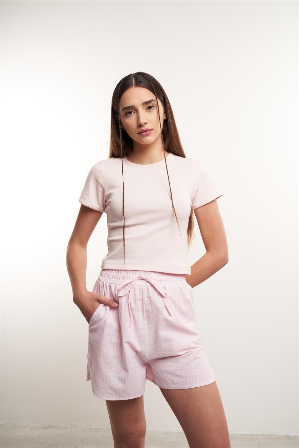 Basic Kısa Kol Ribana Bluz Pembe