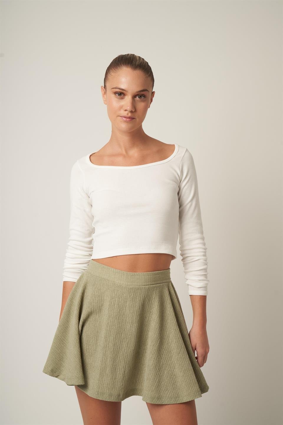 Basic Kısa Bluz Ekru