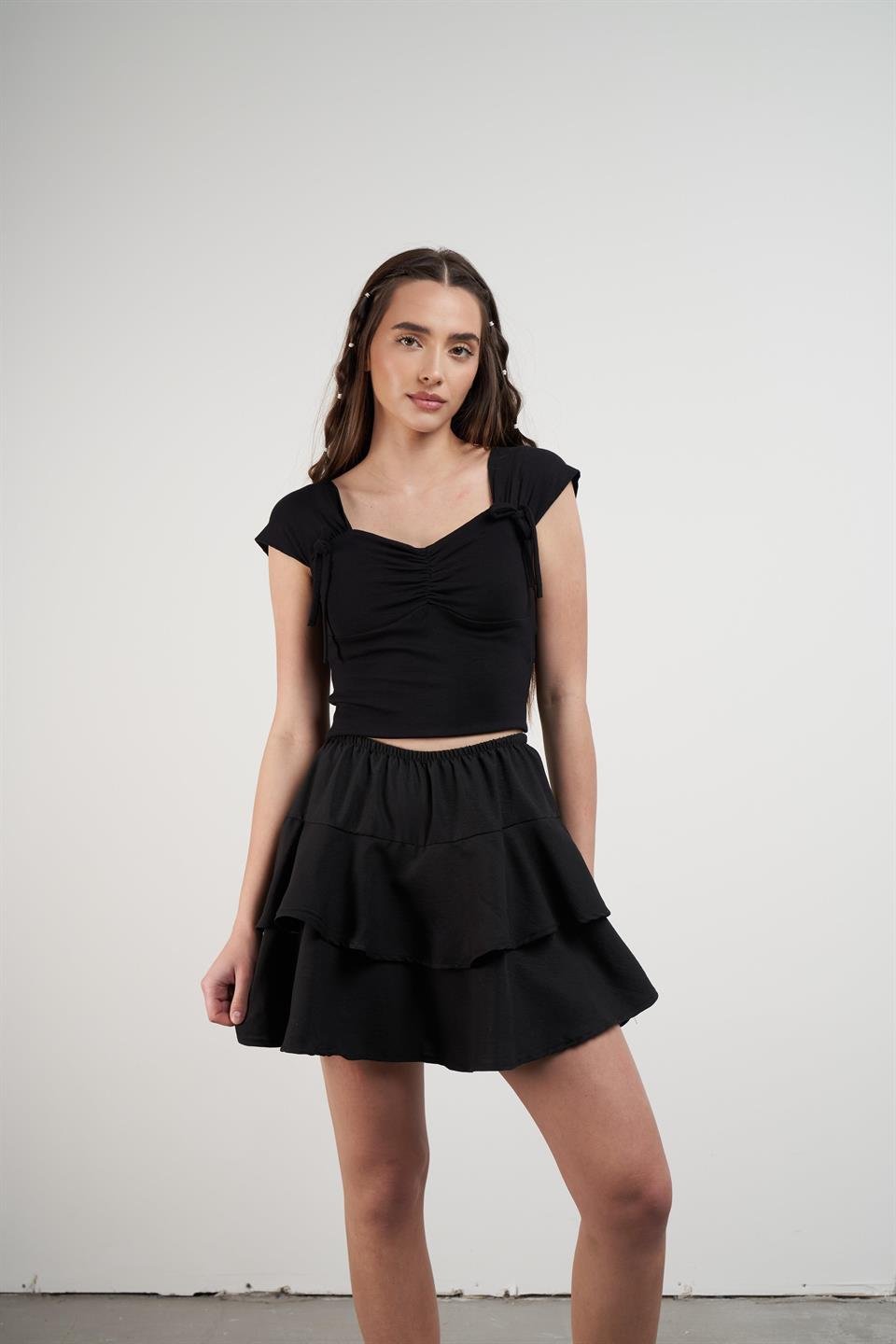Bel Lastik Şort Etek Siyah