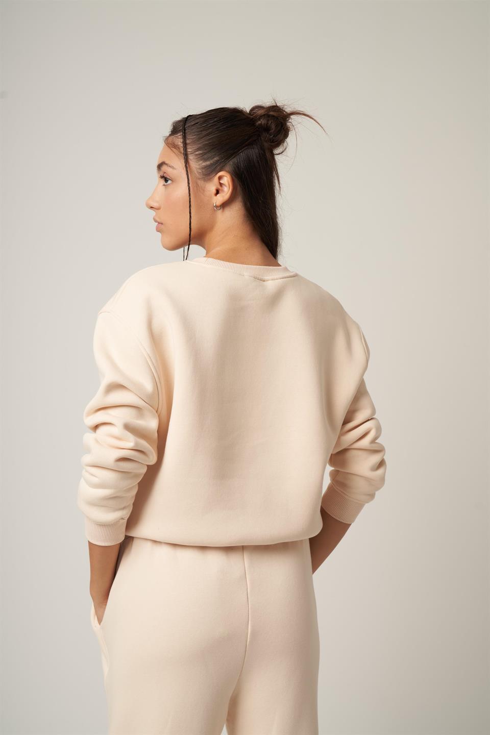 Basic Kısa Sweatshirt Taş