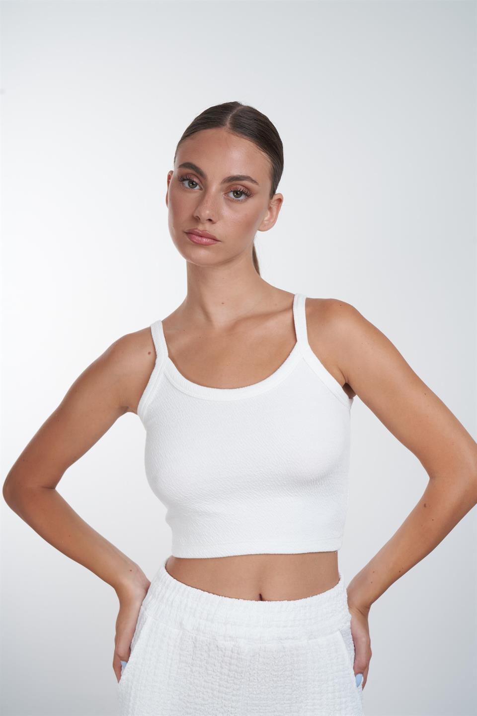 İp Askılı Crop Ekru