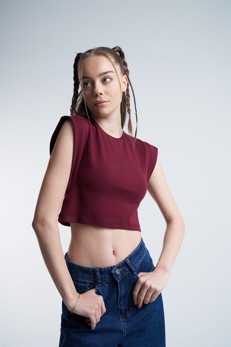 Kolsuz Kısa Bluz Bordo