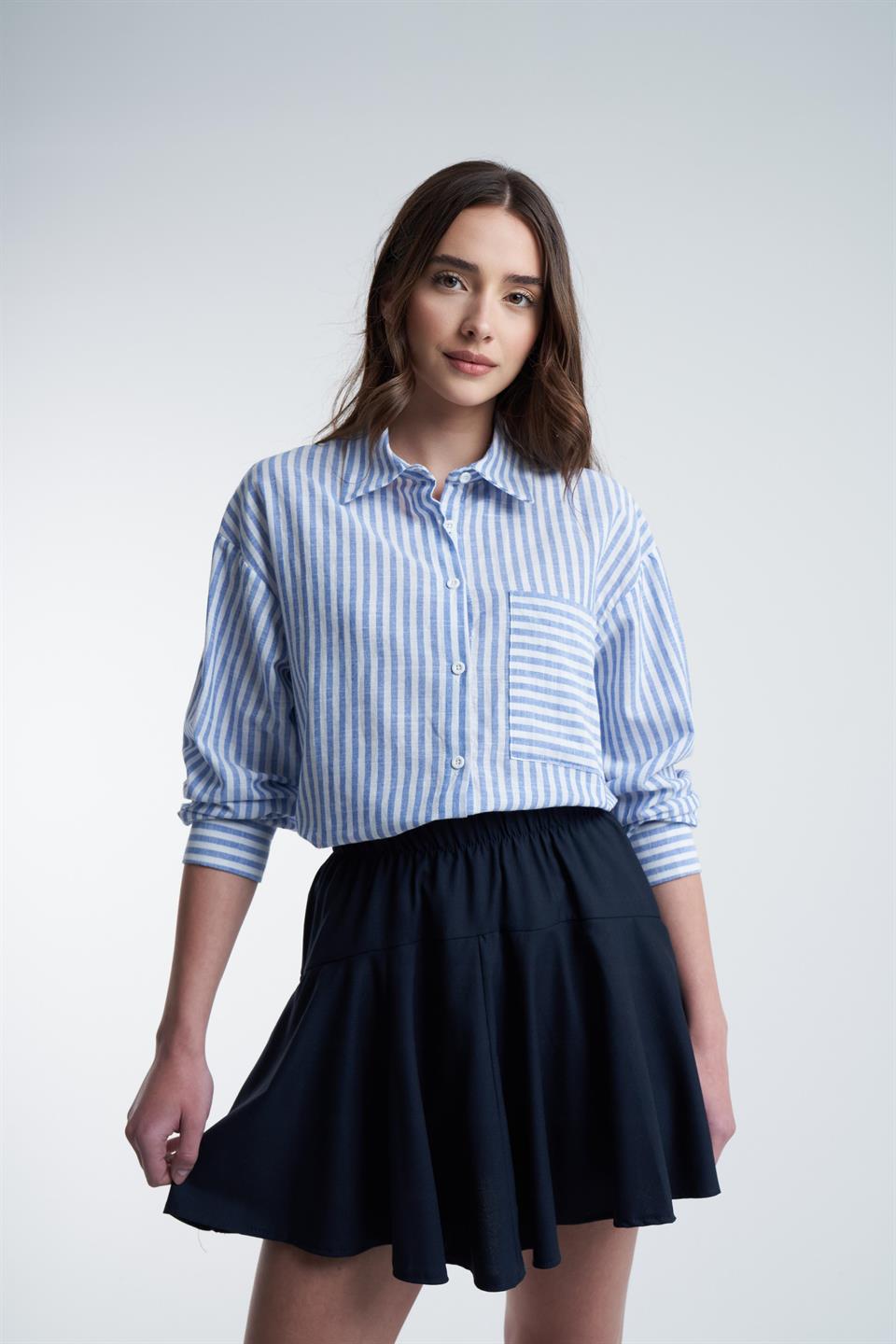 Çizgili Gömlek Lacivert-Beyaz
