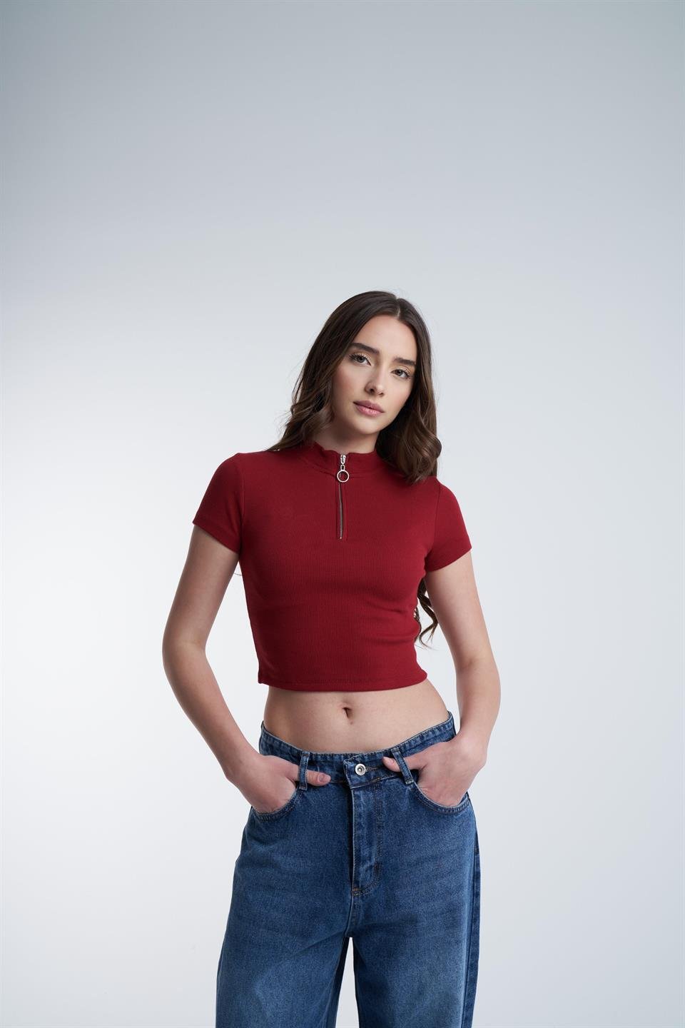 Kaşkorse Kısa Kol Bluz Bordo