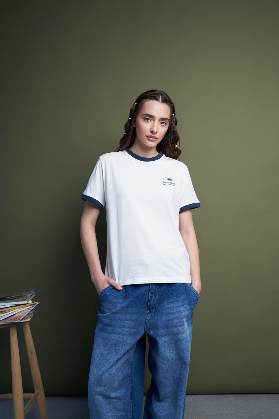 Baskılı Kısa Kol Suprem T-Shirt Ekru