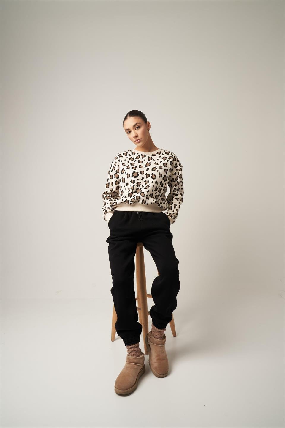 Kısa Sweatshirt Leopar