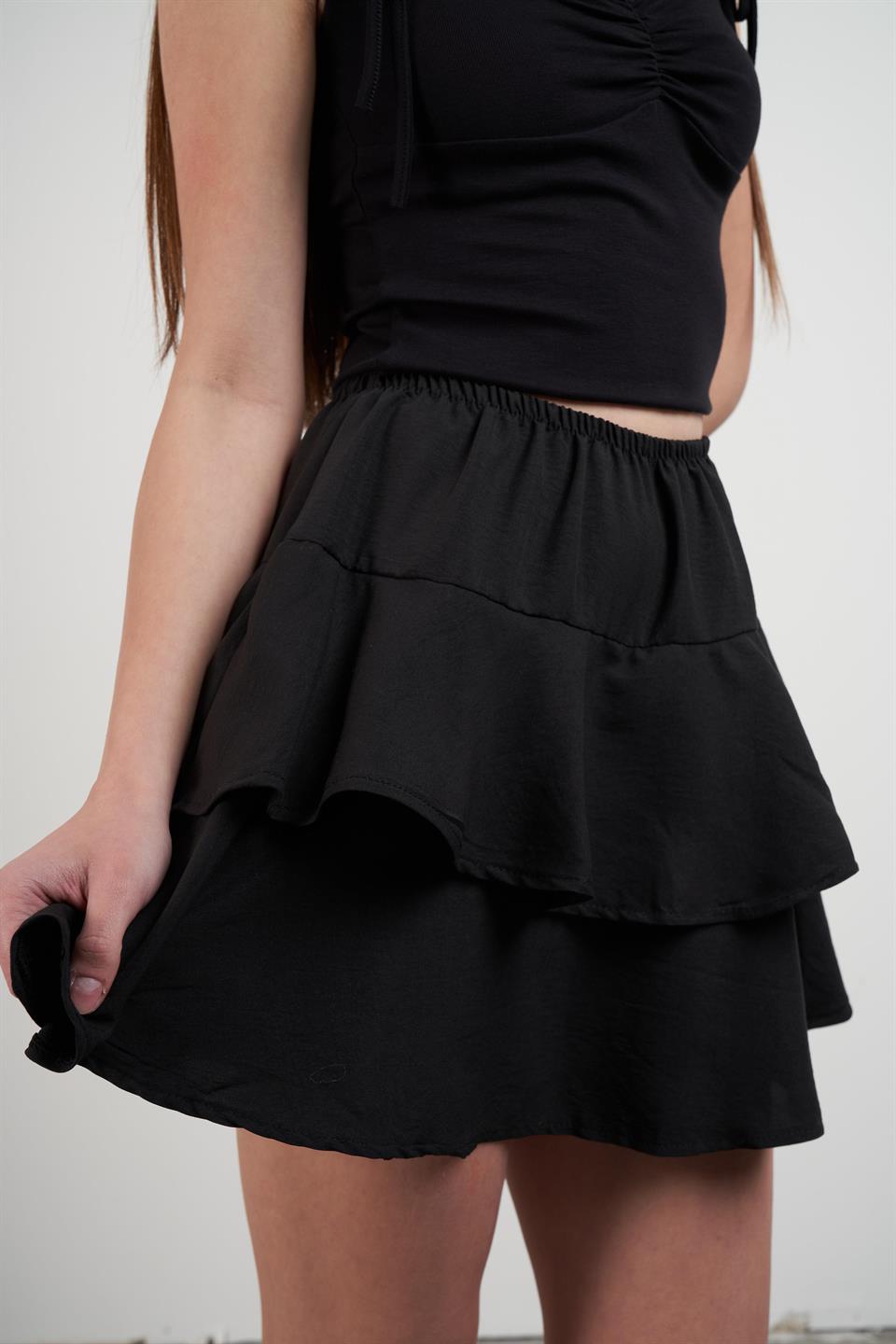 Bel Lastik Şort Etek Siyah