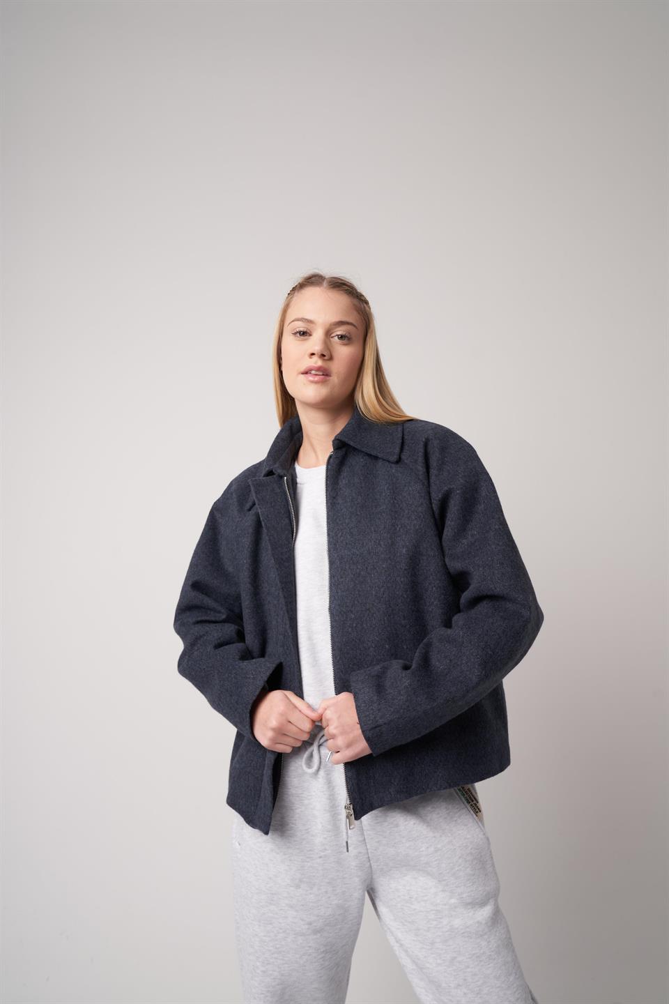 Yakalı Kaşe Ceket Lacivert