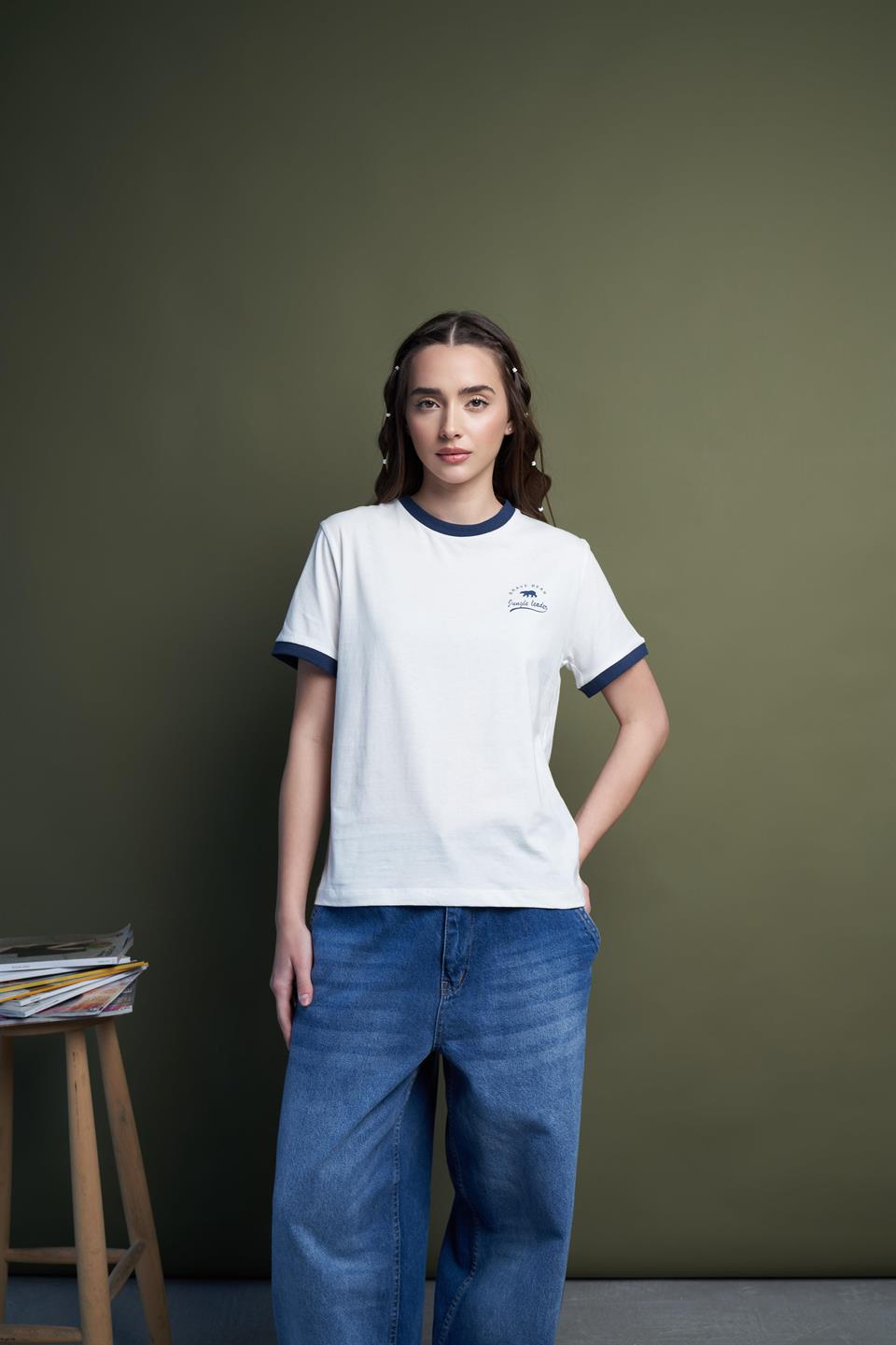 Baskılı Kısa Kol Suprem T-Shirt Ekru