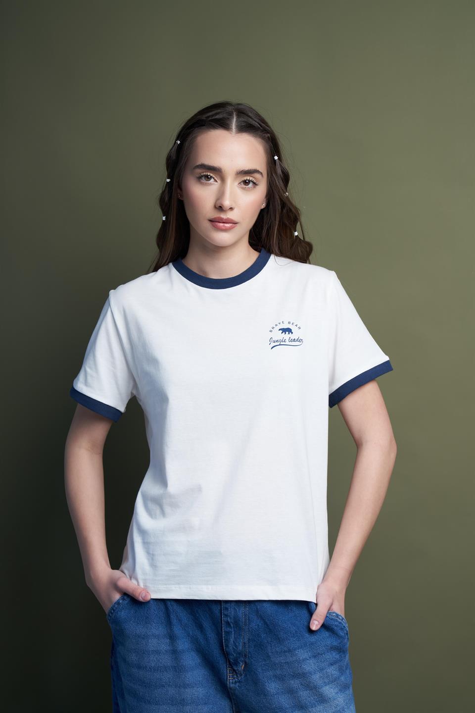 Baskılı Kısa Kol Suprem T-Shirt Ekru