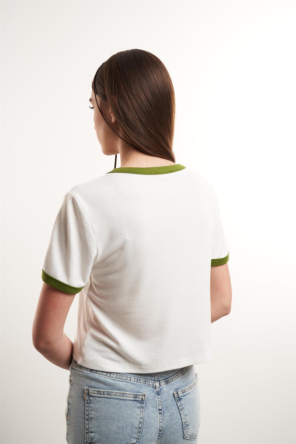 Loyal To Myself Baskılı Ribana Bluz Ekru-Yeşil