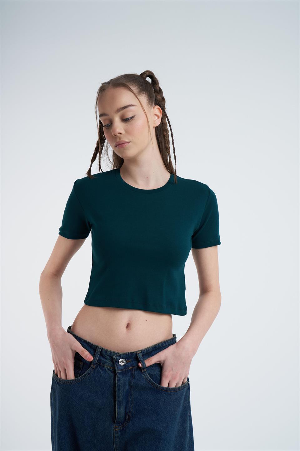 Basic Kısa T-shirt Petrol