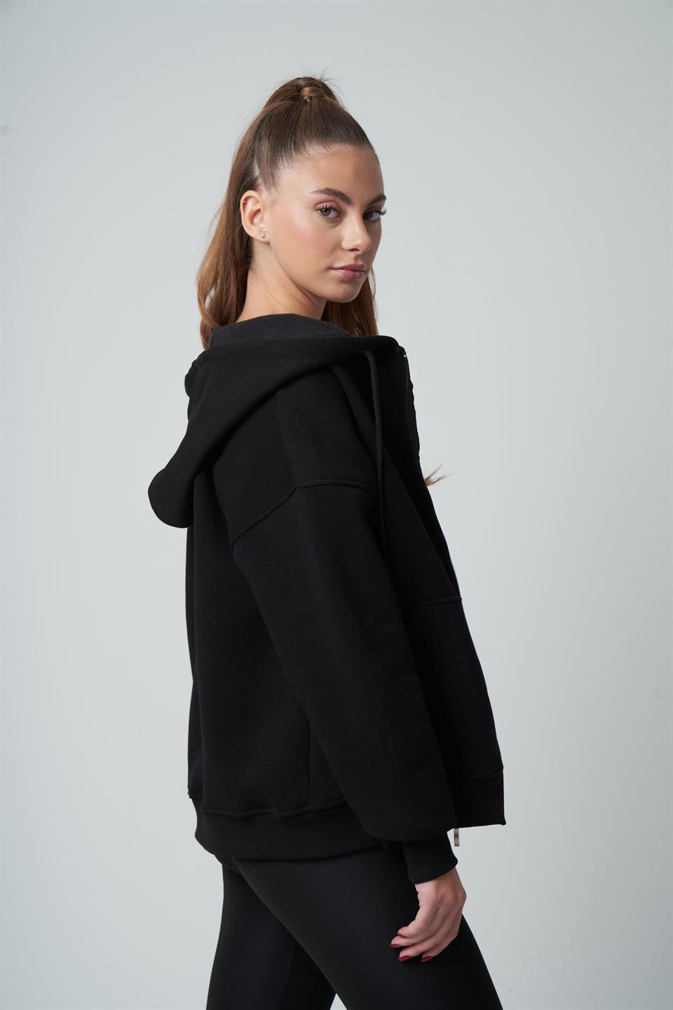 Kapüşonlu Sweatshirt Ceket Siyah