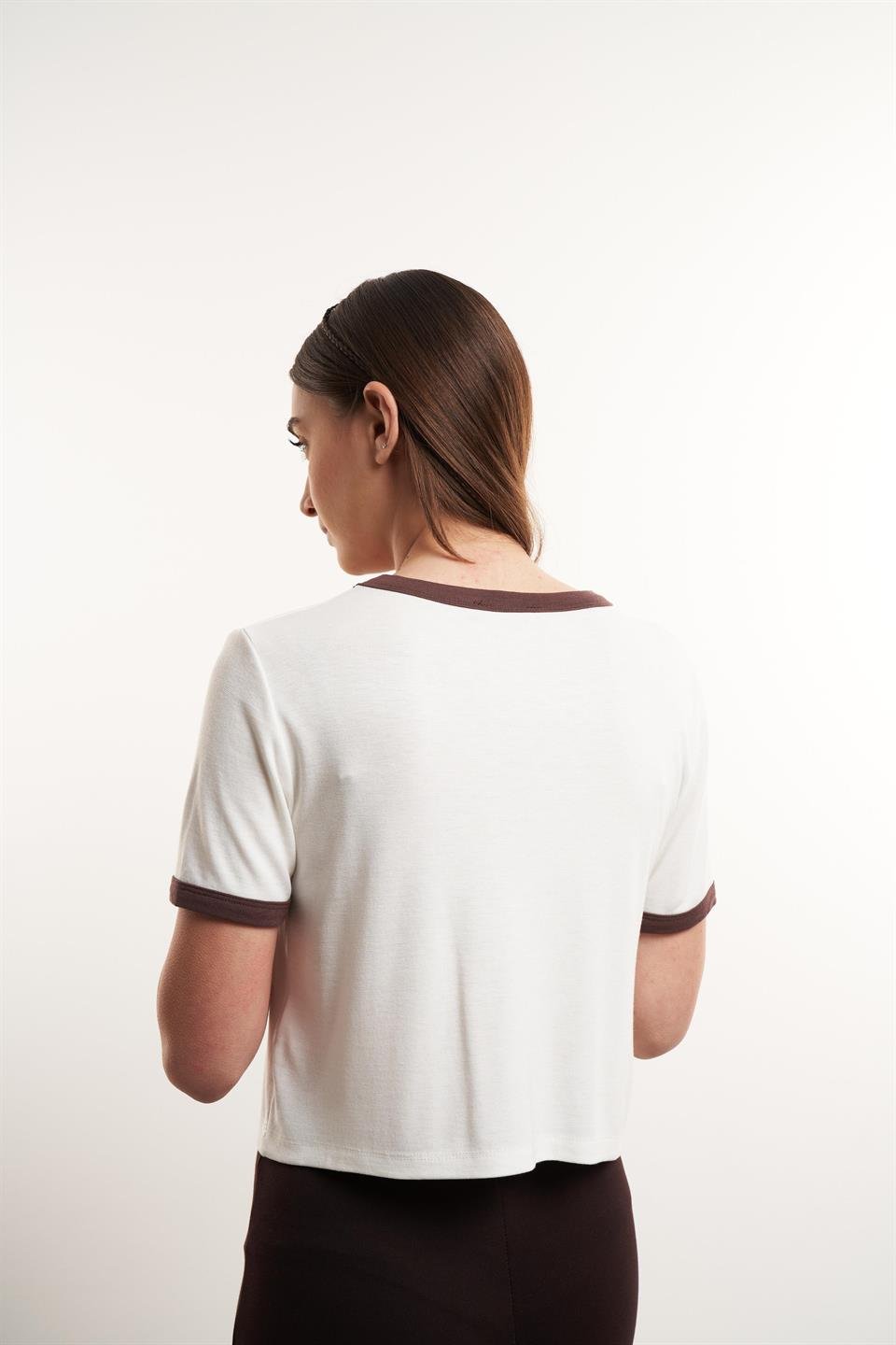 Vancouver Baskılı Ribana Bluz Ekru-Kahve