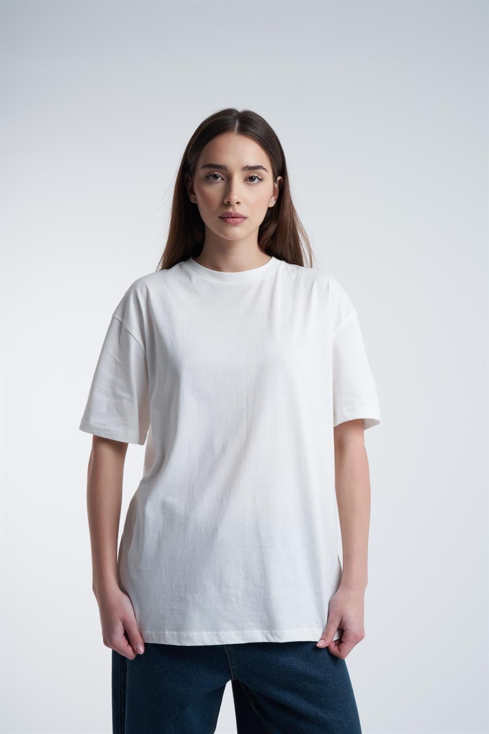 Bisiklet Yaka Basic T-shirt Beyaz