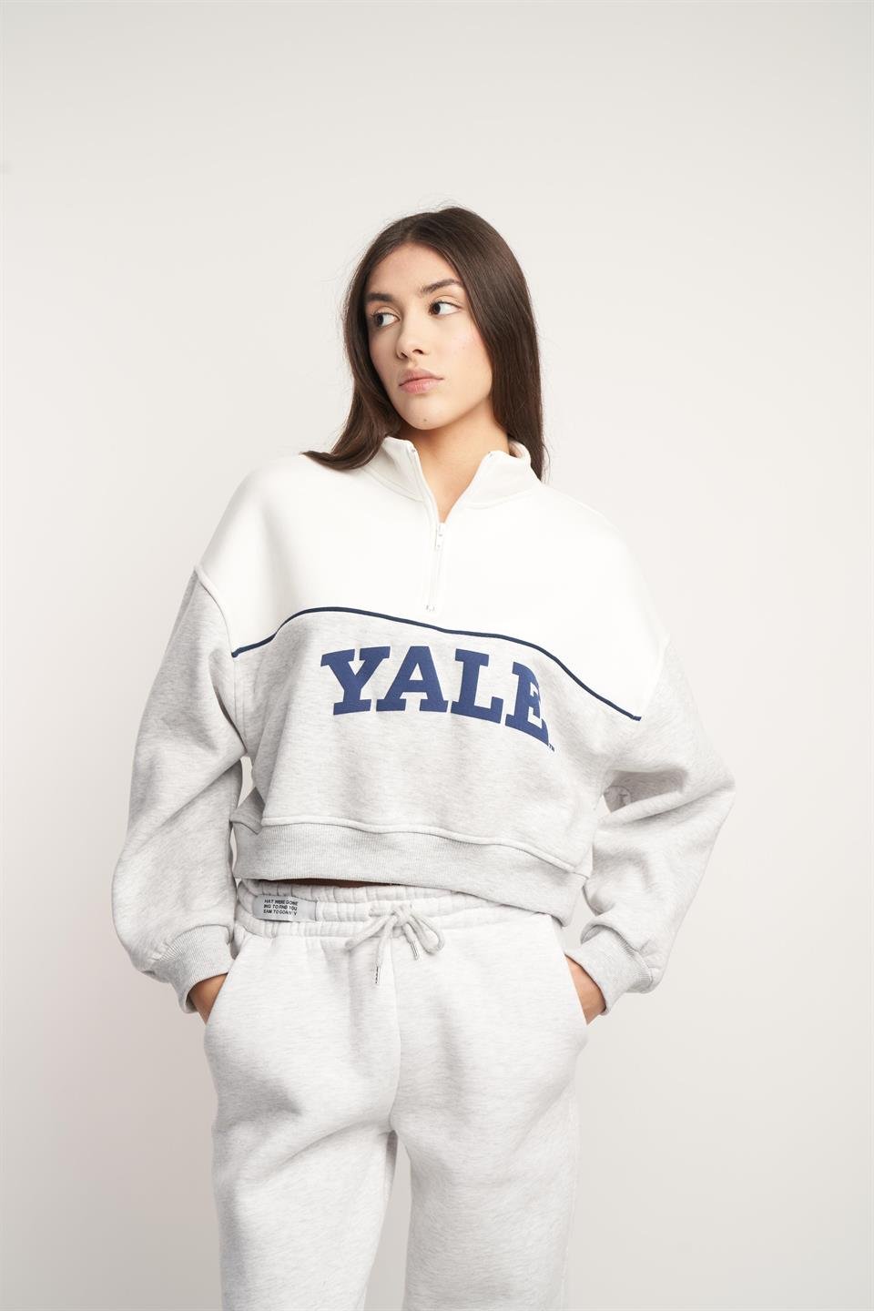 Yale Baskılı Kısa Sweatshirt Karmelanj