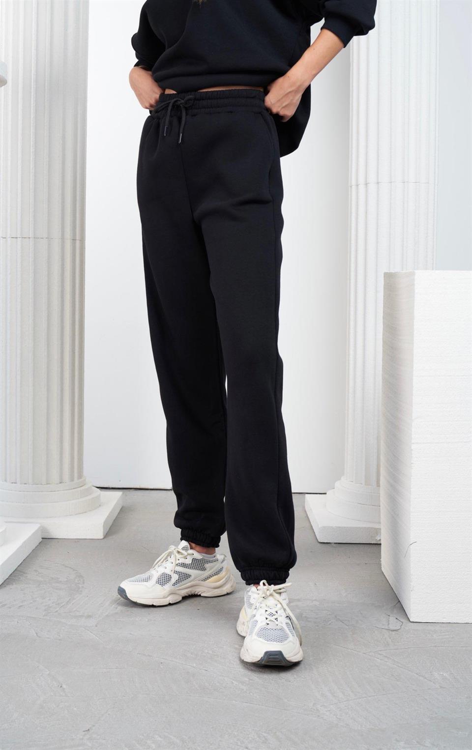 Basic Şardonlu Eşofman Altı Siyah