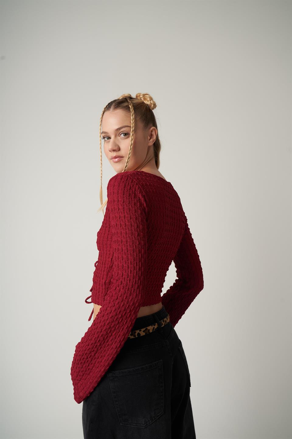 Ön Bağlama Detaylı Bluz Bordo