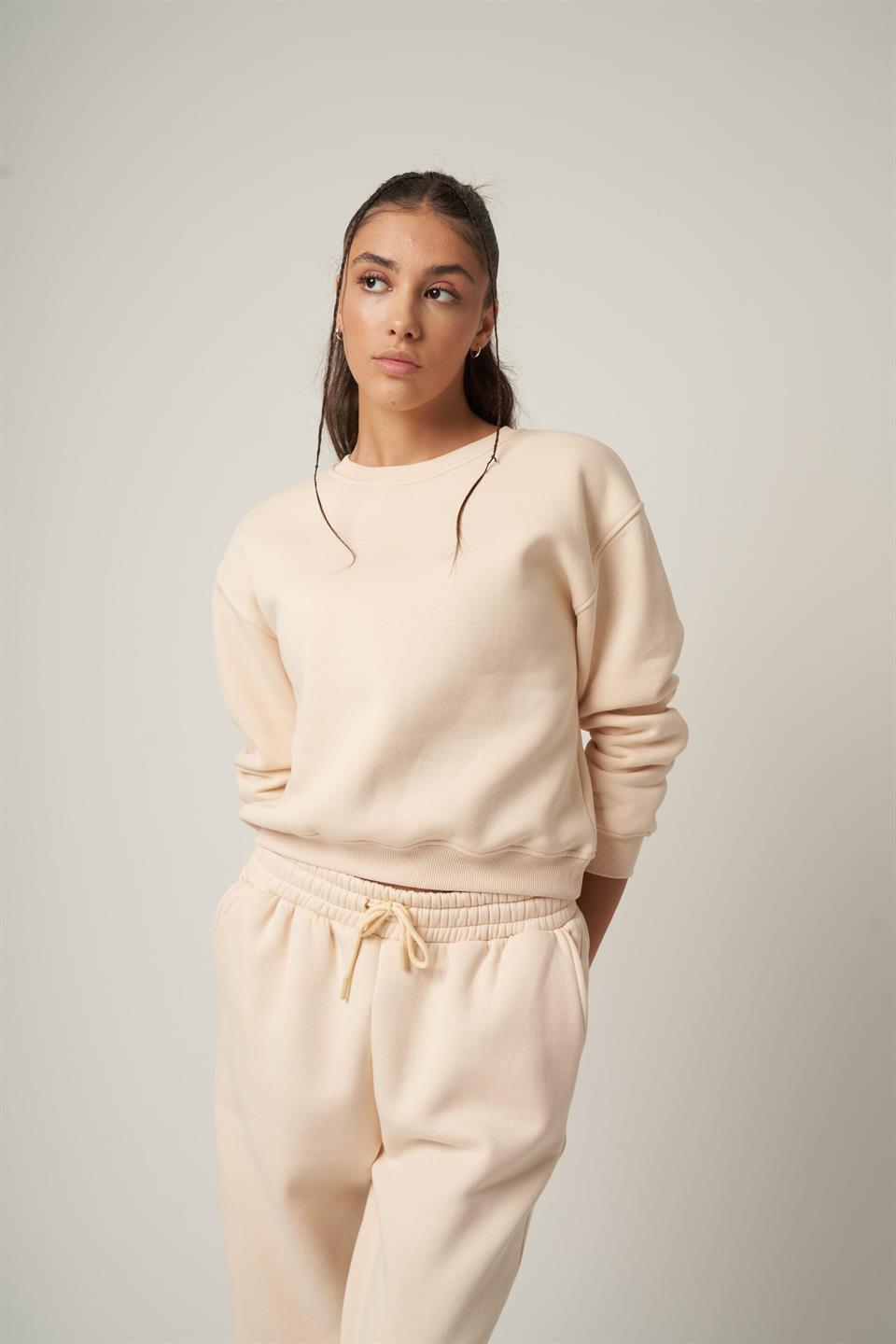 Basic Kısa Sweatshirt Taş
