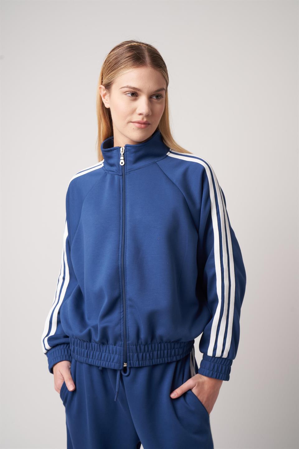 Şerit Detaylı Ceket Lacivert