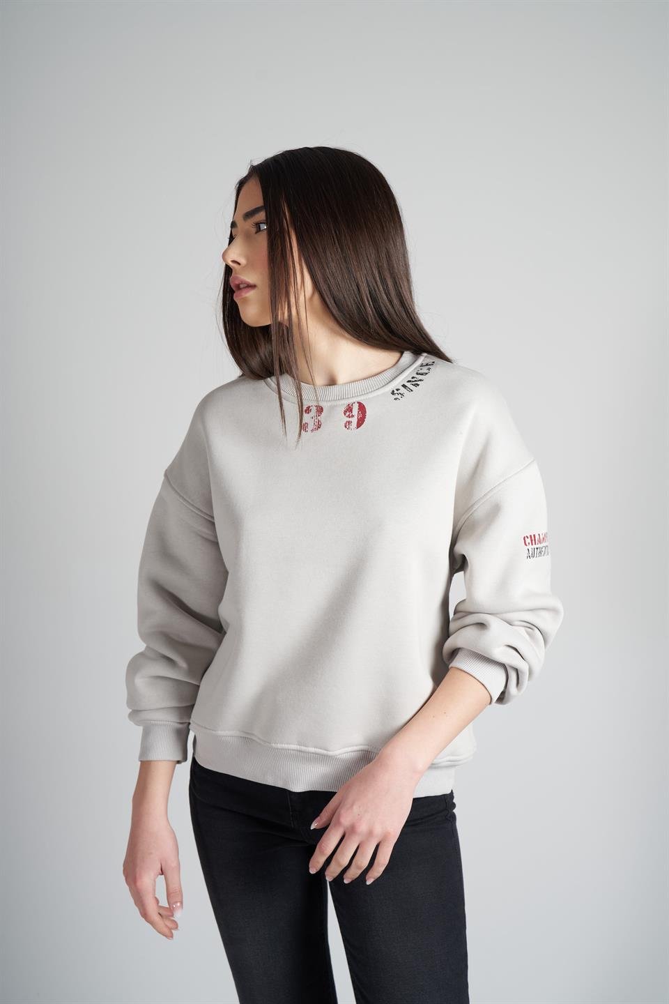 39 Since Baskılı Şardonlu Sweatshirt Açık Gri
