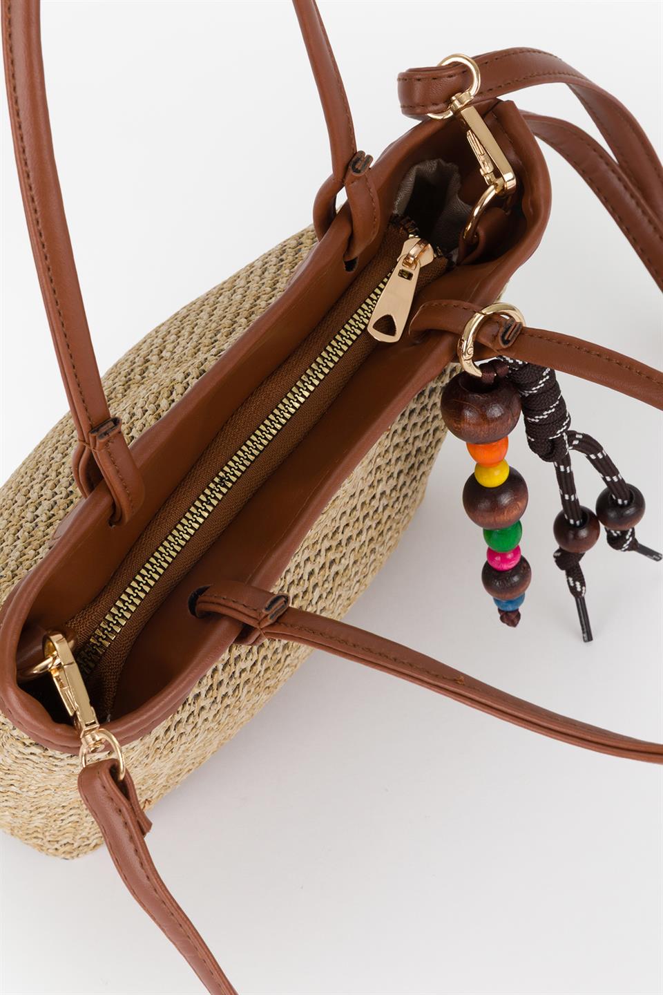 Anahtarlıklı Hasır Basic Çanta Taba