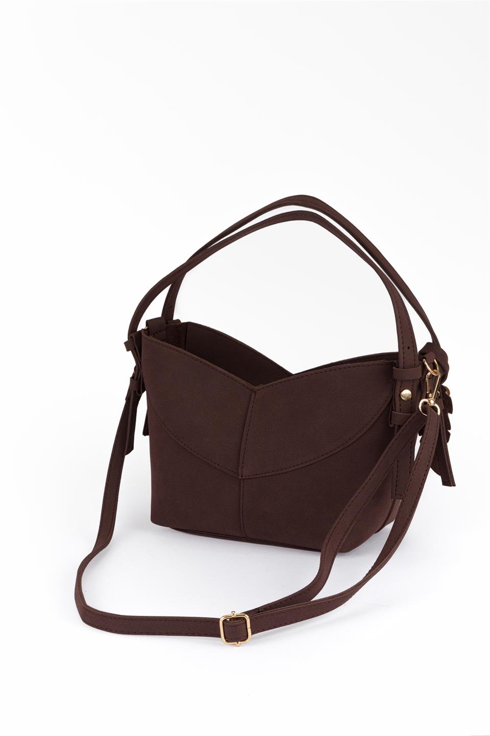Asimetrik Süet Çapraz Çanta Kahve