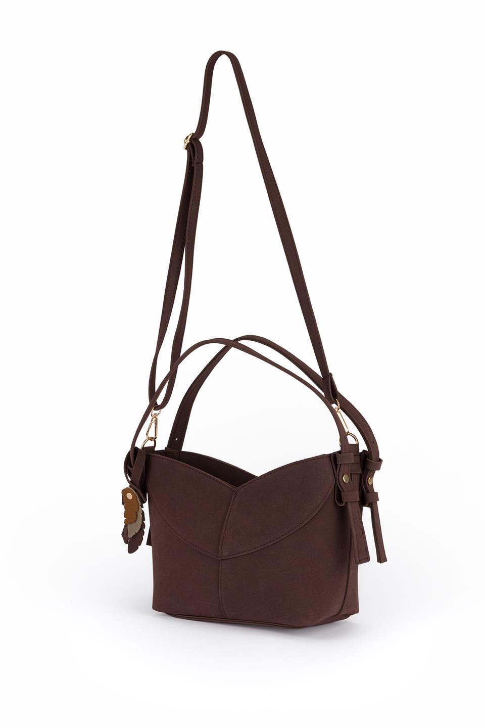 Asimetrik Süet Çapraz Çanta Kahve