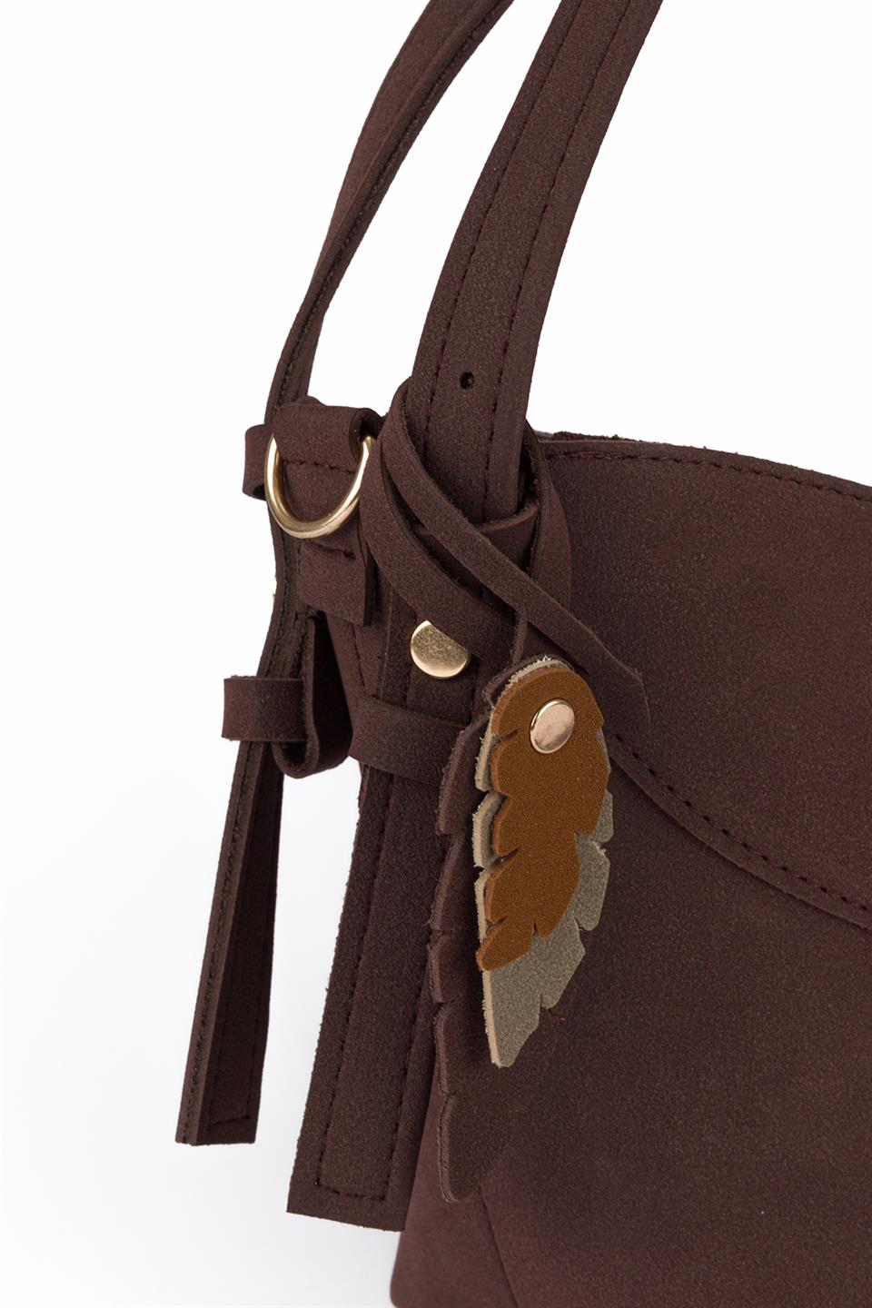 Asimetrik Süet Çapraz Çanta Kahve