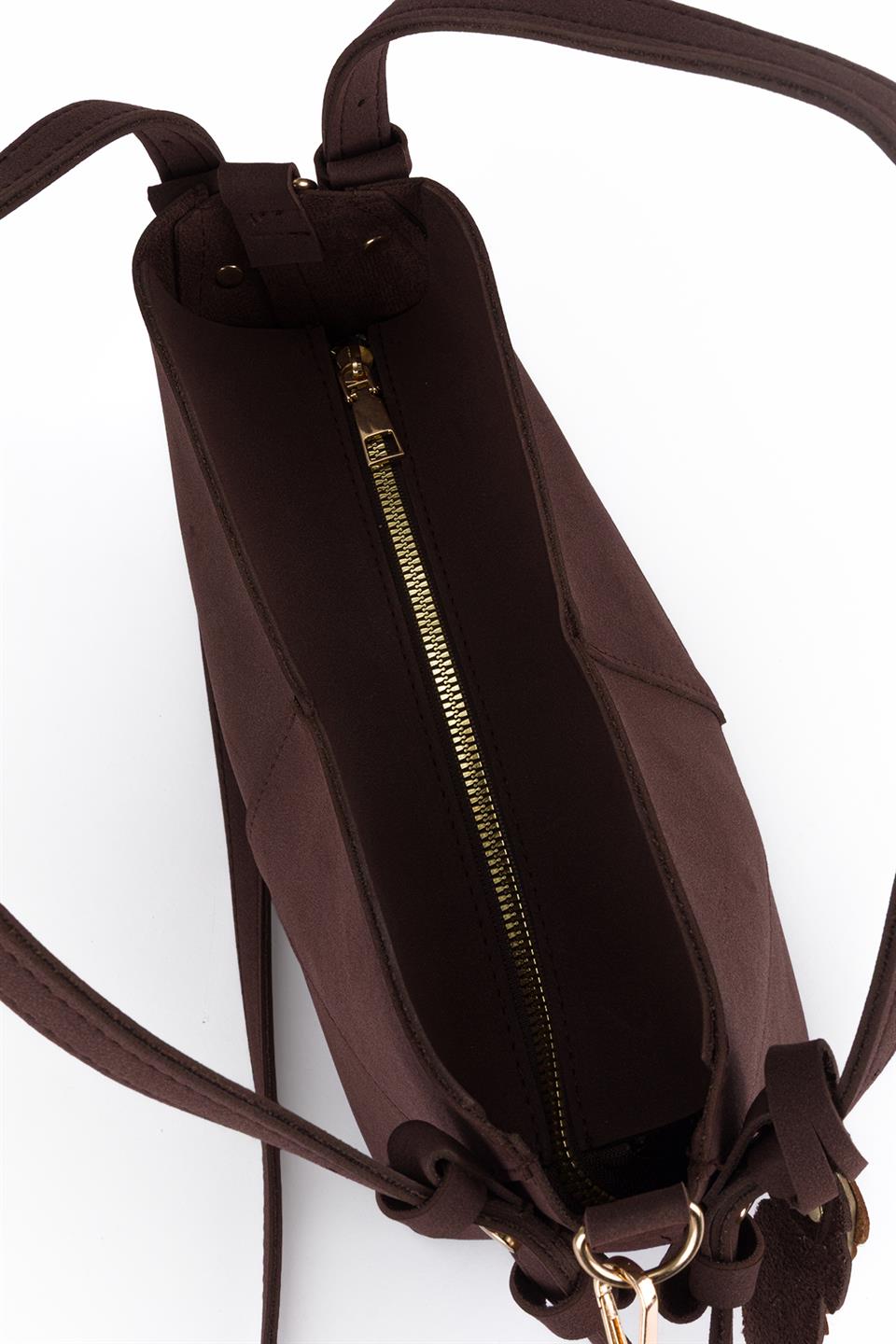 Asimetrik Süet Çapraz Çanta Kahve