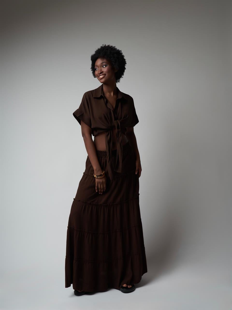 Astarlı Uzun Etek Kahve