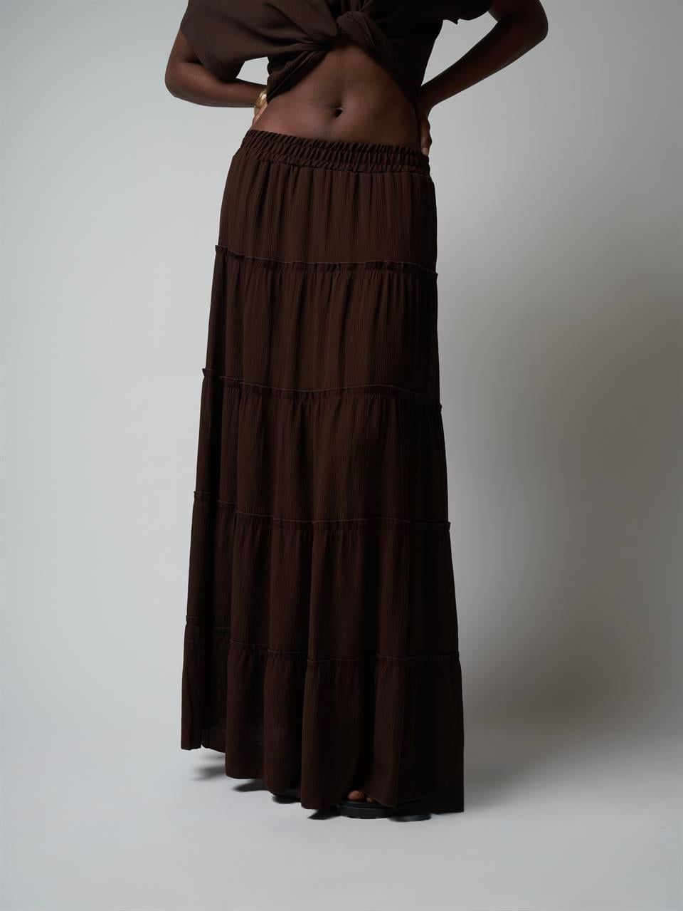 Astarlı Uzun Etek Kahve