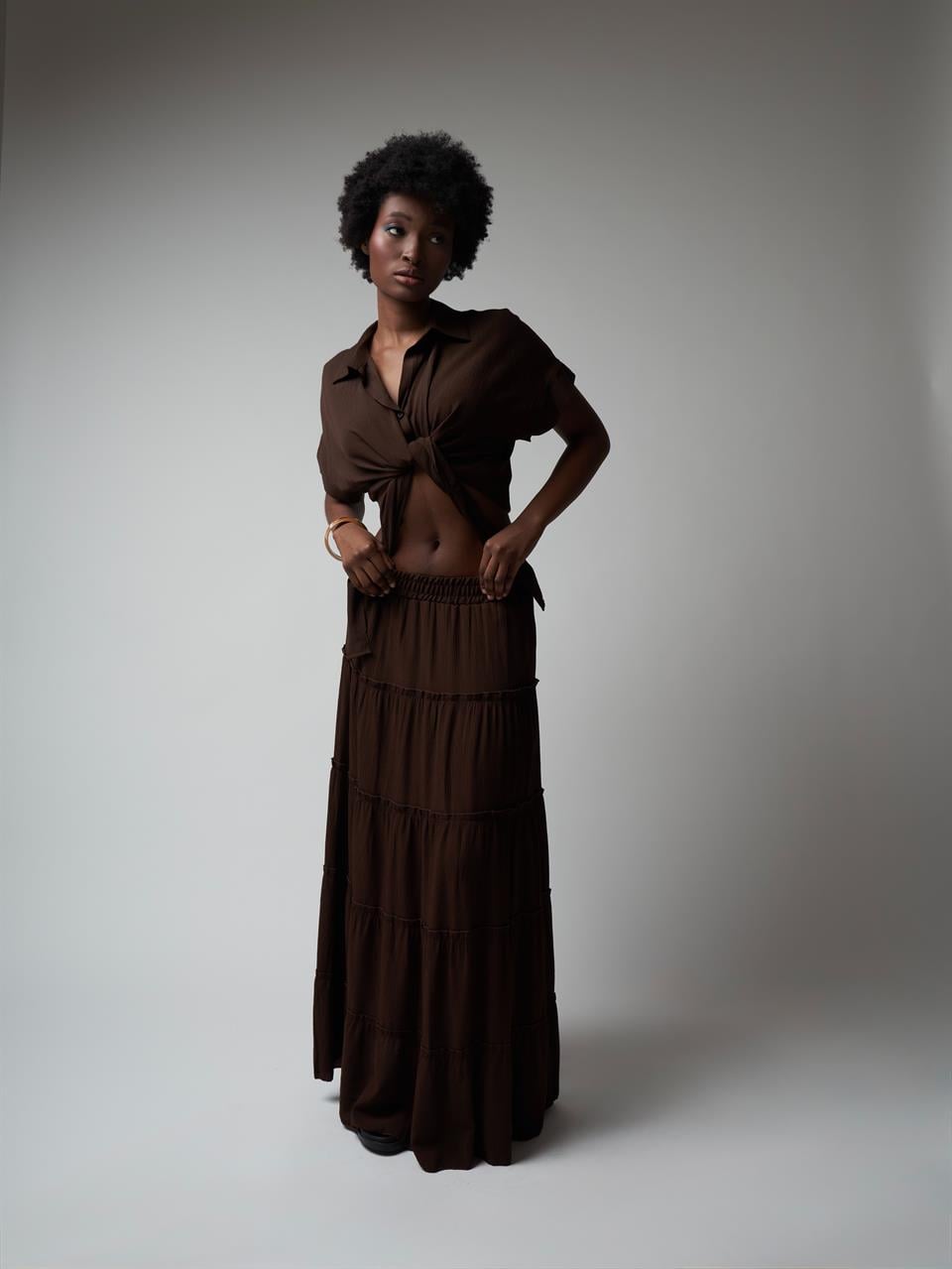 Astarlı Uzun Etek Kahve