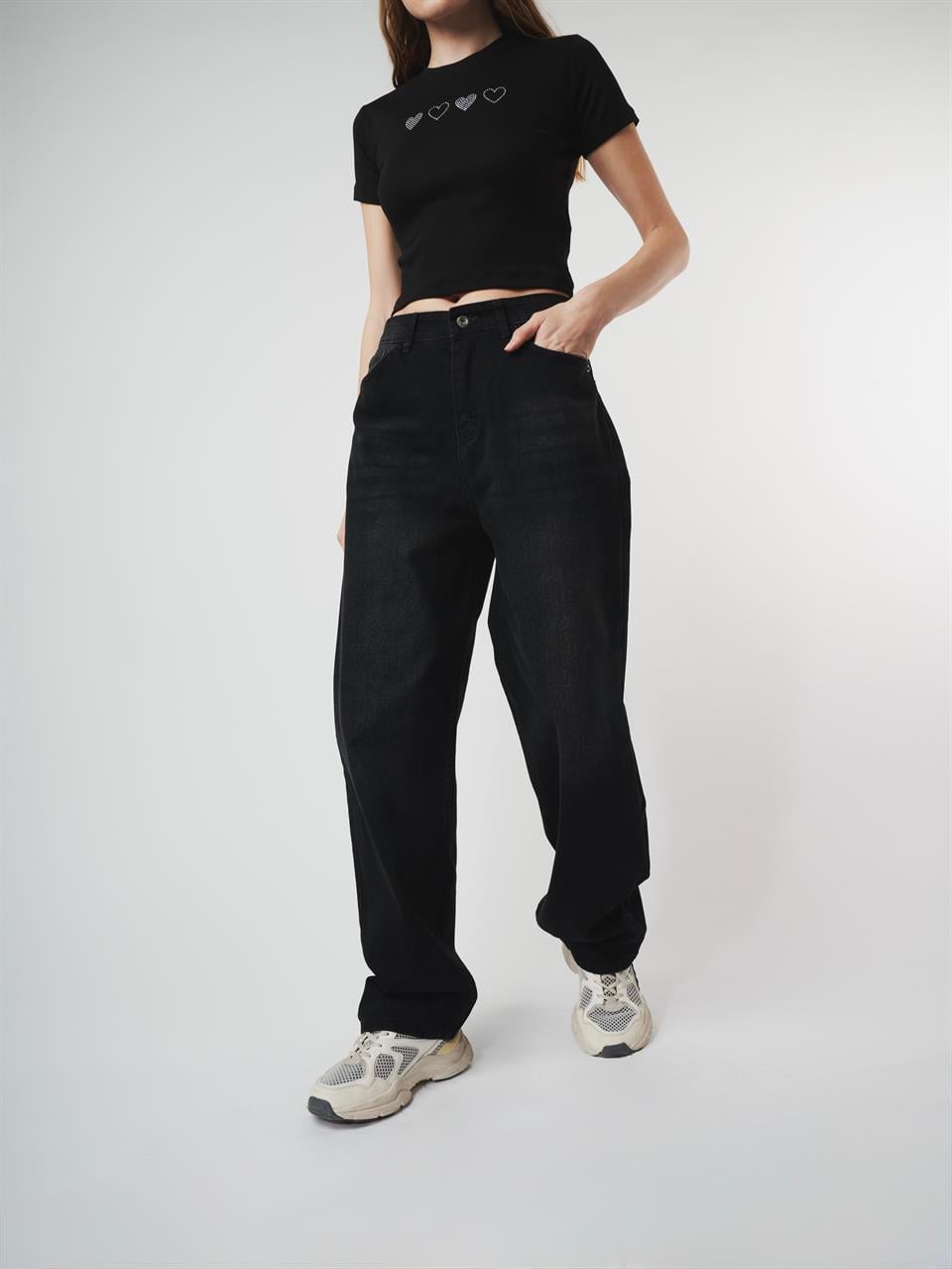 Baggy Fit Jean Pantolon Siyah
