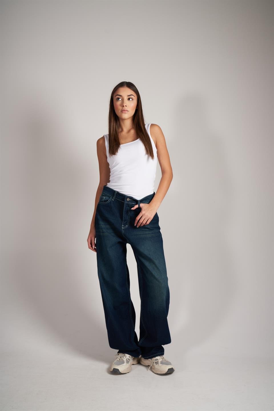 Baggy Fit Jean Pantolon Yeşil Tint