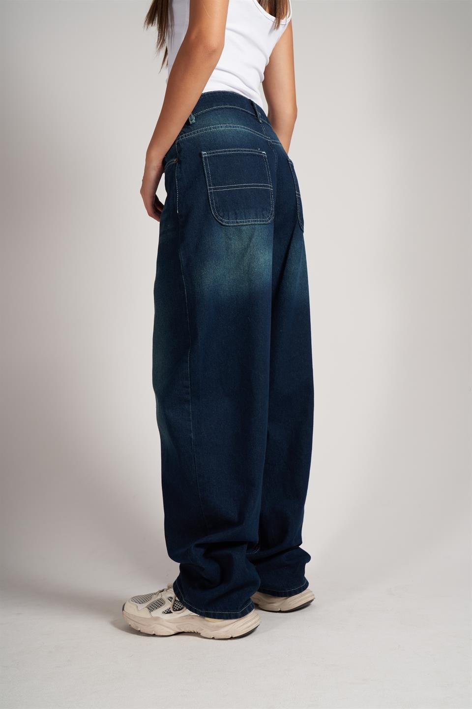 Baggy Fit Jean Pantolon Yeşil Tint