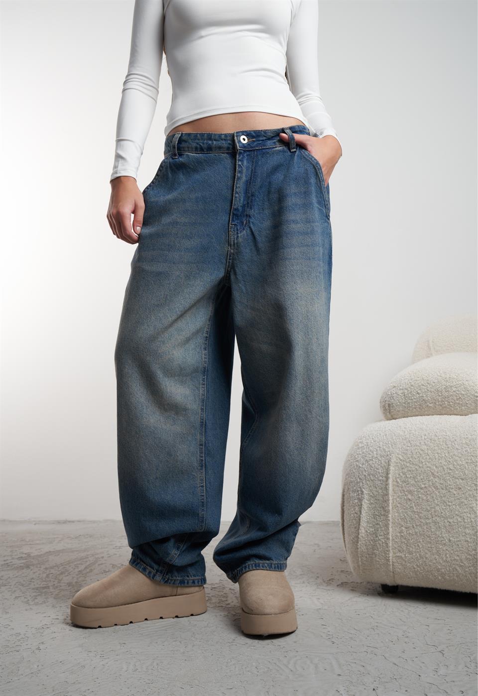Baggy Fit Retro Jean Pantolon Kahve Tint