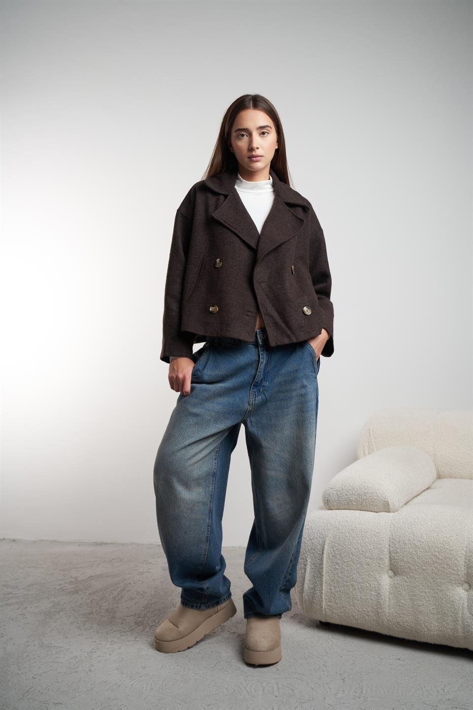 Baggy Fit Retro Jean Pantolon Kahve Tint