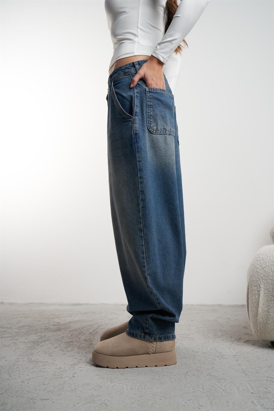 Baggy Fit Retro Jean Pantolon Kahve Tint