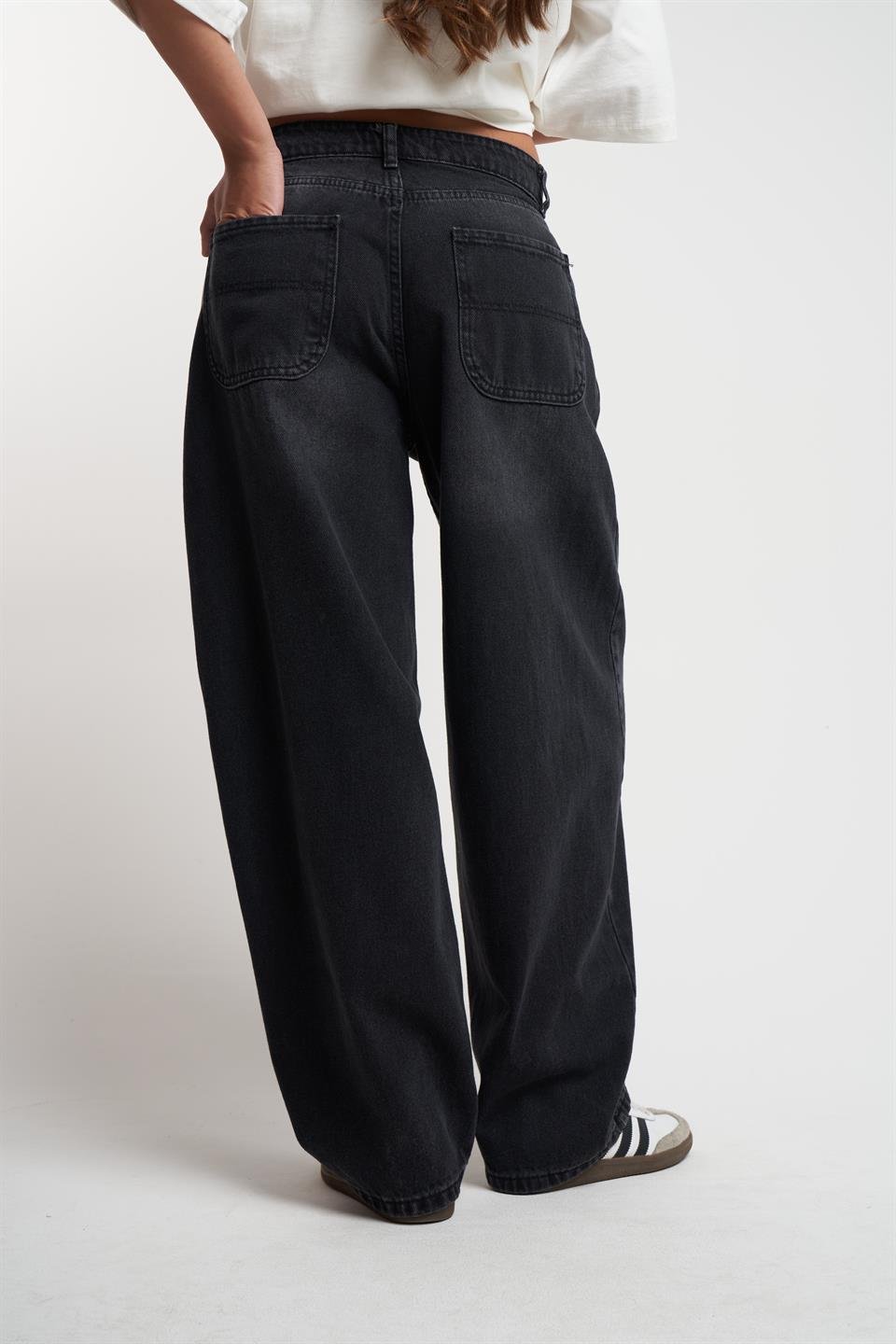 Baggy Fit Retro Jean Pantolon Siyah